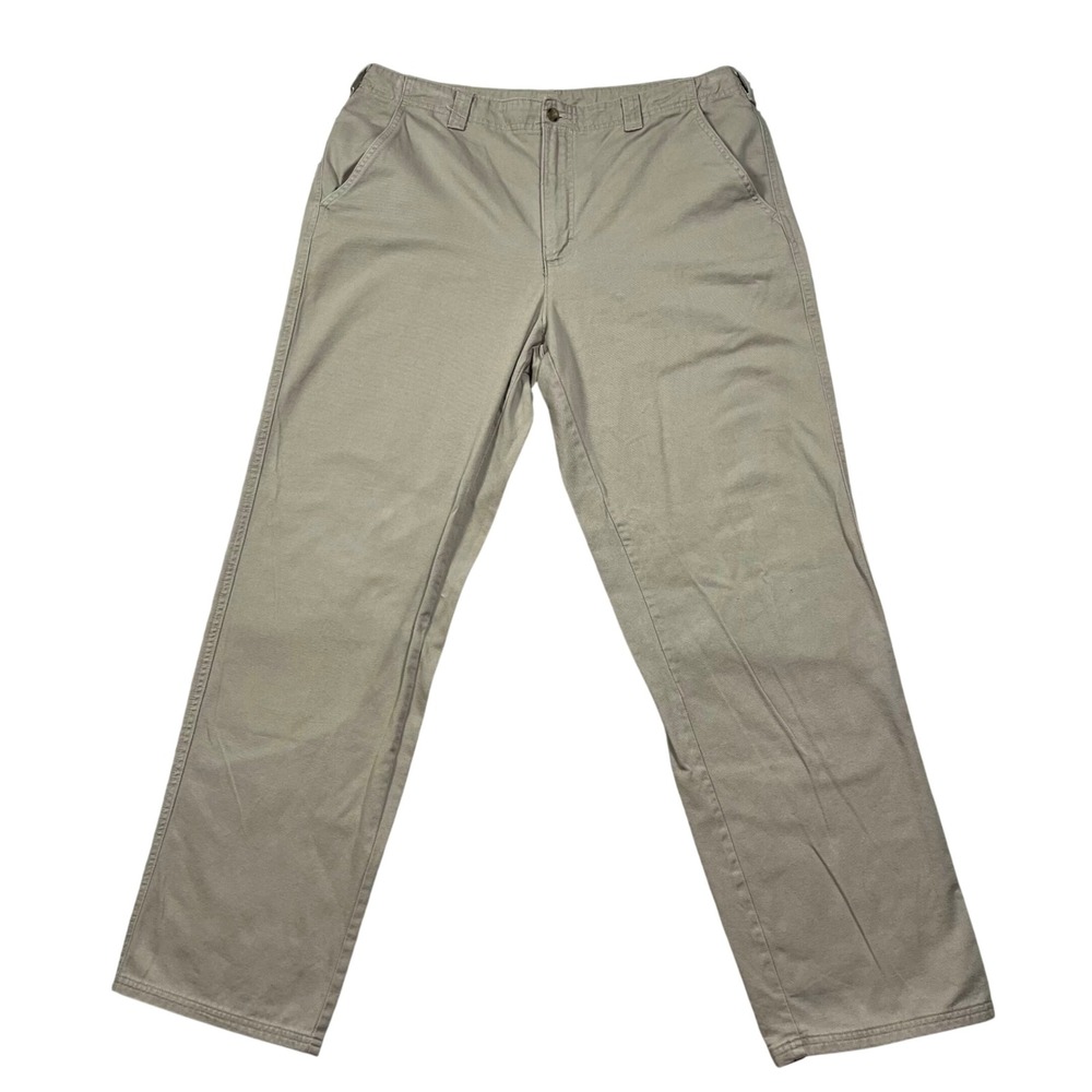 Vintage Woolrich Mens Rugged Outdoorwear Khaki Cotton Straight Leg Pants 36x32